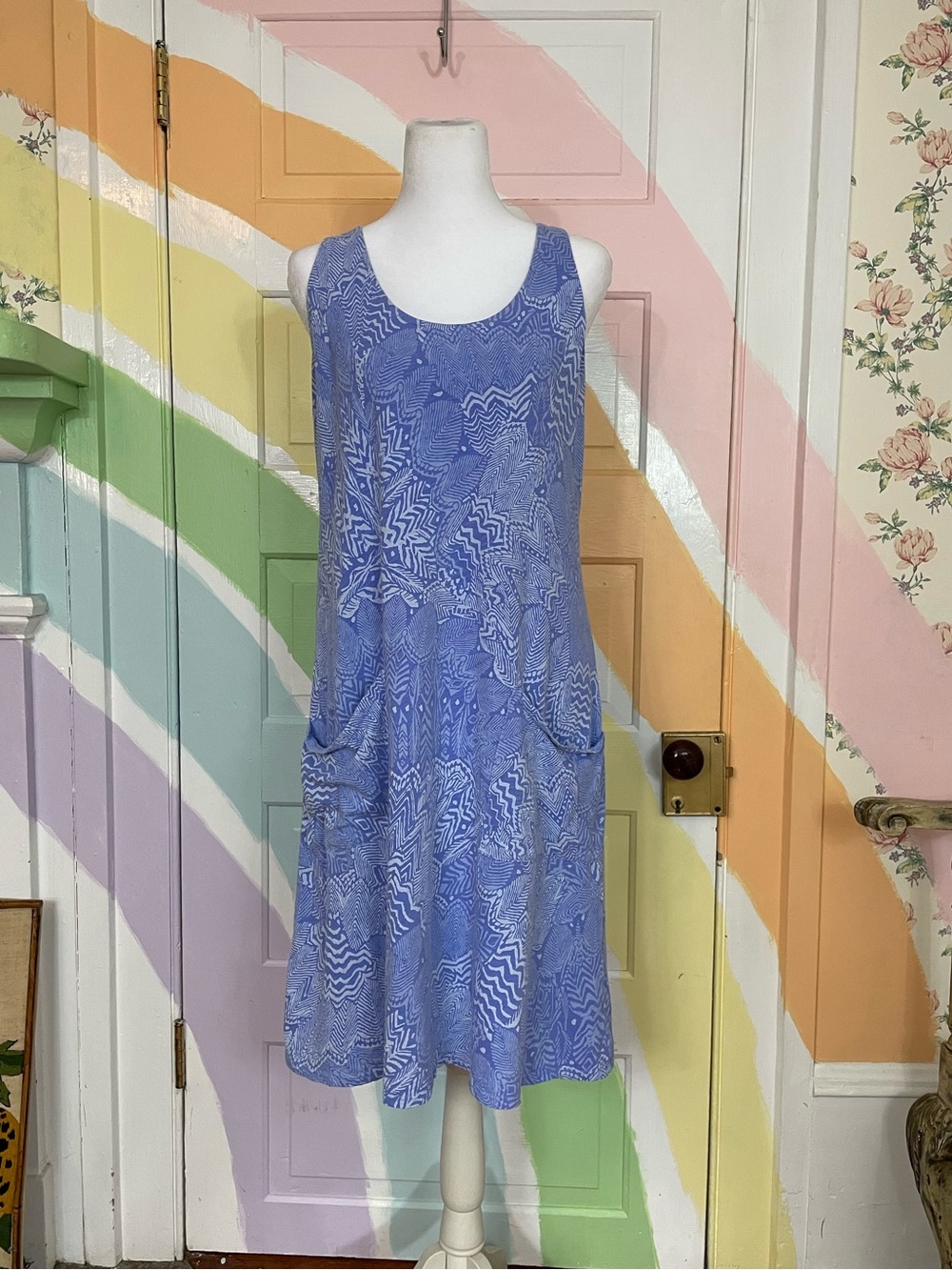 Fresh Produce Blue Front Pocket Cotton Drape Dress Sz M 💚🎀